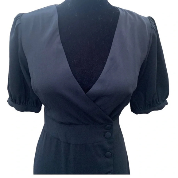 Lulu's Women’s Black Button-Up Short Sleeve Midi Cascading Ruffles Dress Size XS - Picture 7 of 15